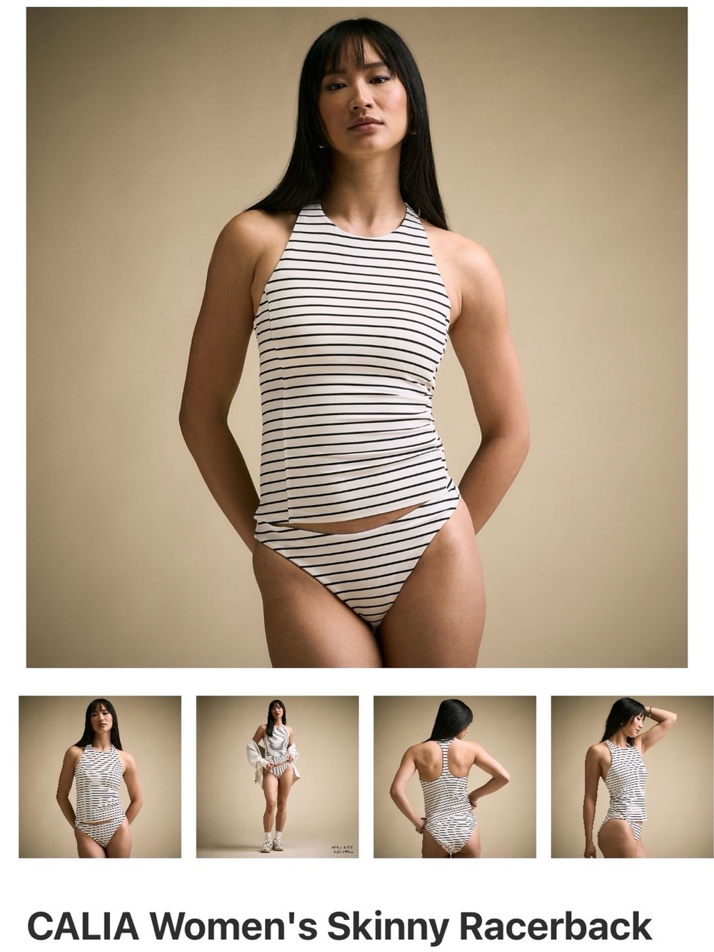 Alia Women's Striped Racerback Tank - White and Black